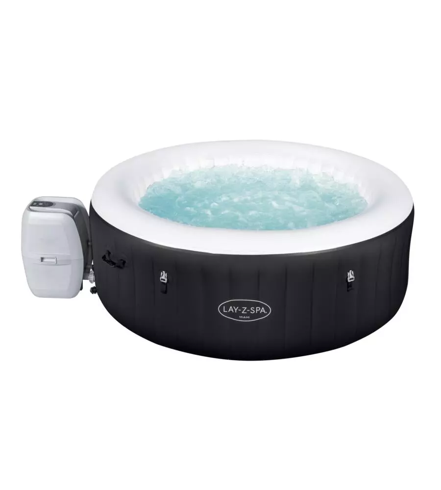 Piscina idromassaggio gonfiabile rotonda bestway "lay-z-spa miami airjet" 2/4 persone 180x180x66 cm con cartuccia, erogatore chemconnect e copertura gonfiabile - cod. 60001